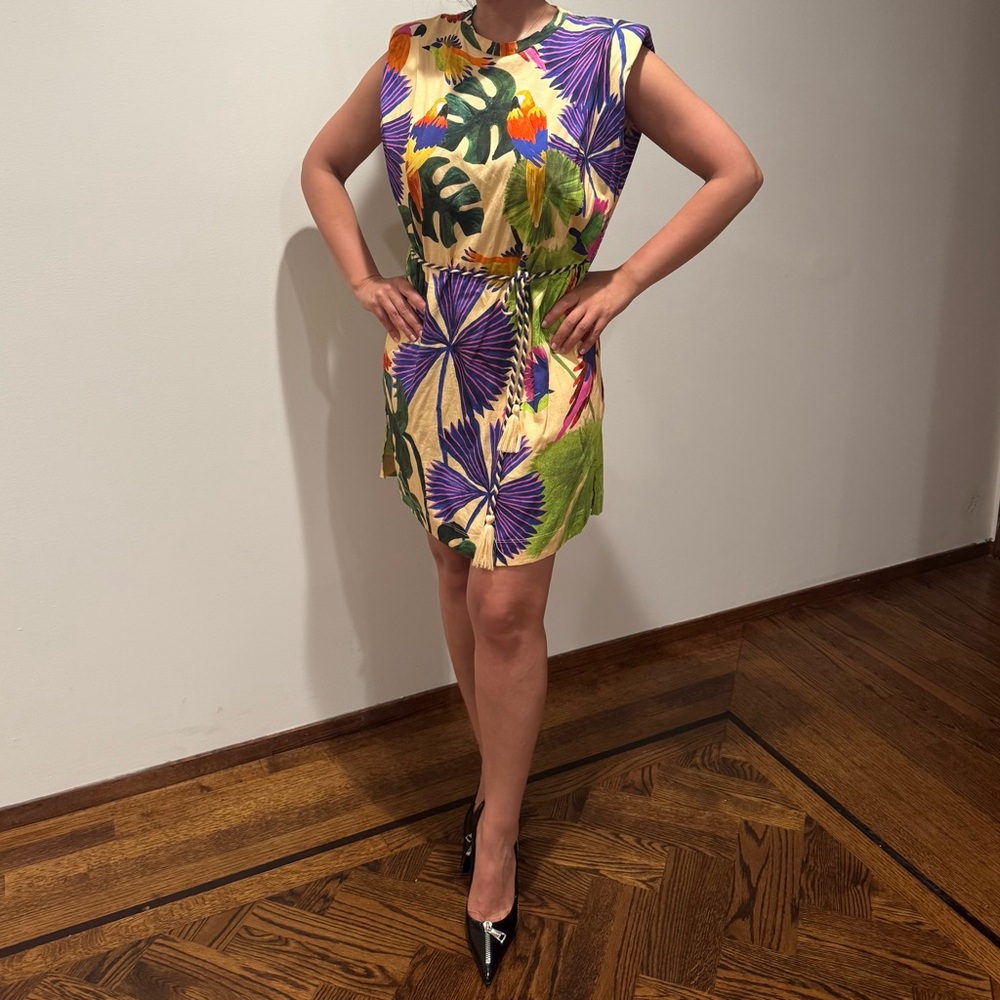FARM Rio Purple and Yellow Sheath Mini Dress